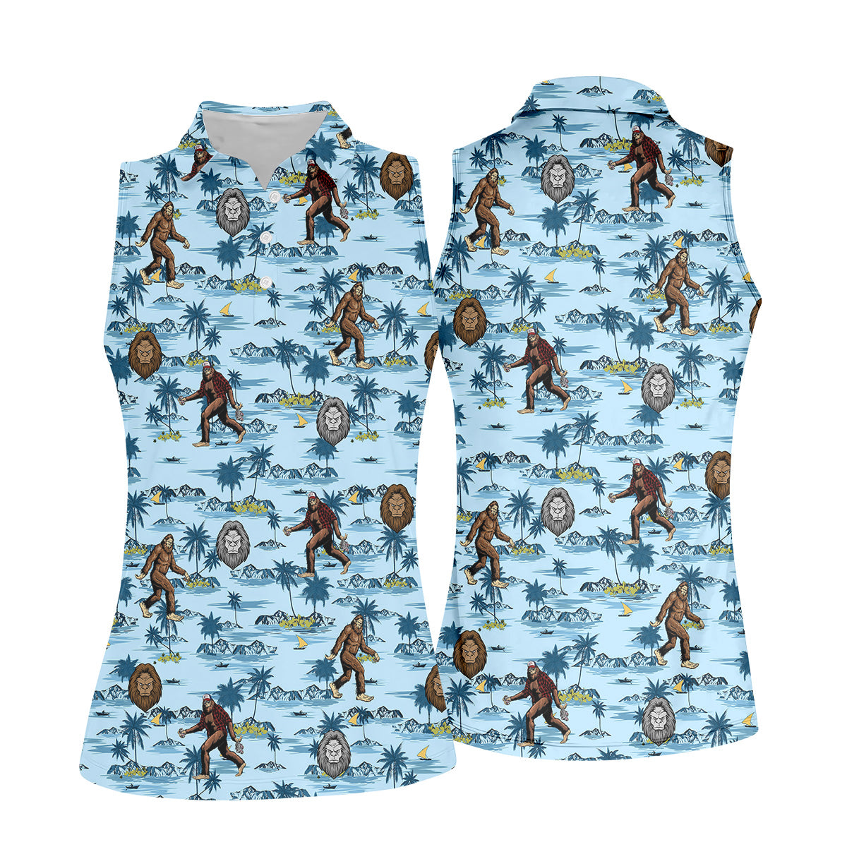 Blue Funny Sasquatch Tropical Golf Shirts, Ladies Golf Shirts, Golfing Apparel, Women's Polo Shirt