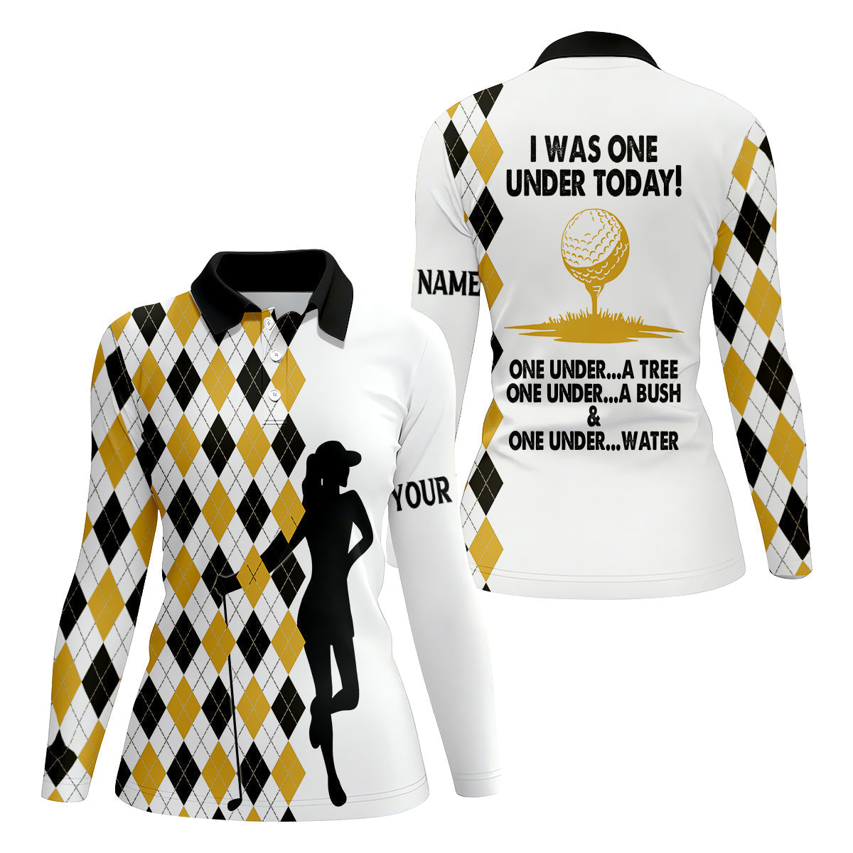 I Was One Under Today Yellow Black Argyle Fun Womens Golf Shirts, Ladies Golf Tops, Unique Gift For Golfer