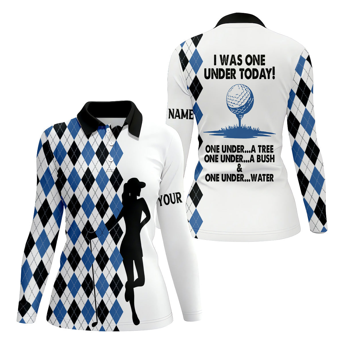 I Was One Under Today Blue Black Argyle Fun Womens Golf Shirts, Ladies Golf Tops, Unique Gift For Golfer