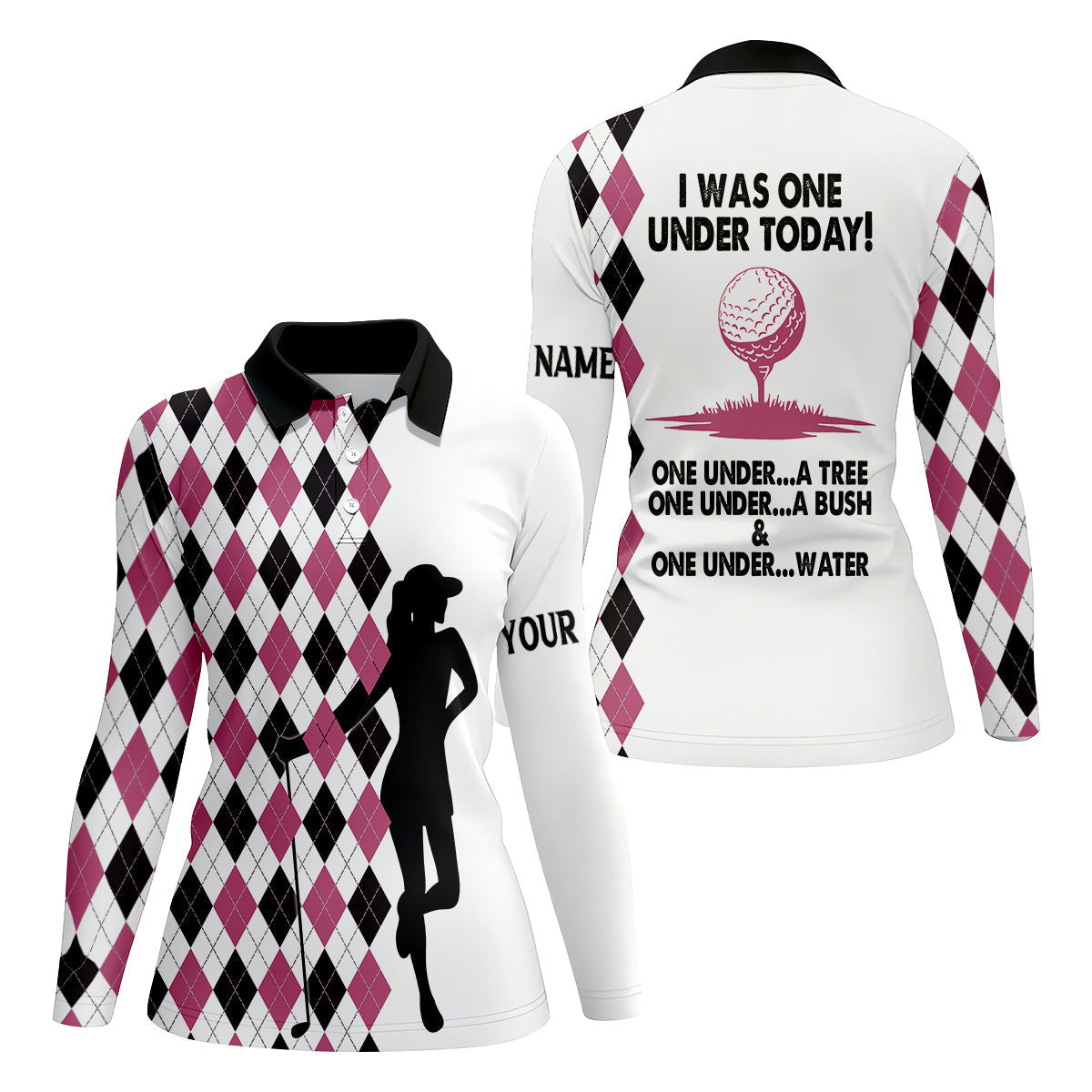 I Was One Under Today Pink Black Argyle Fun Womens Golf Shirts, Ladies Golf Tops, Unique Gift For Golfer