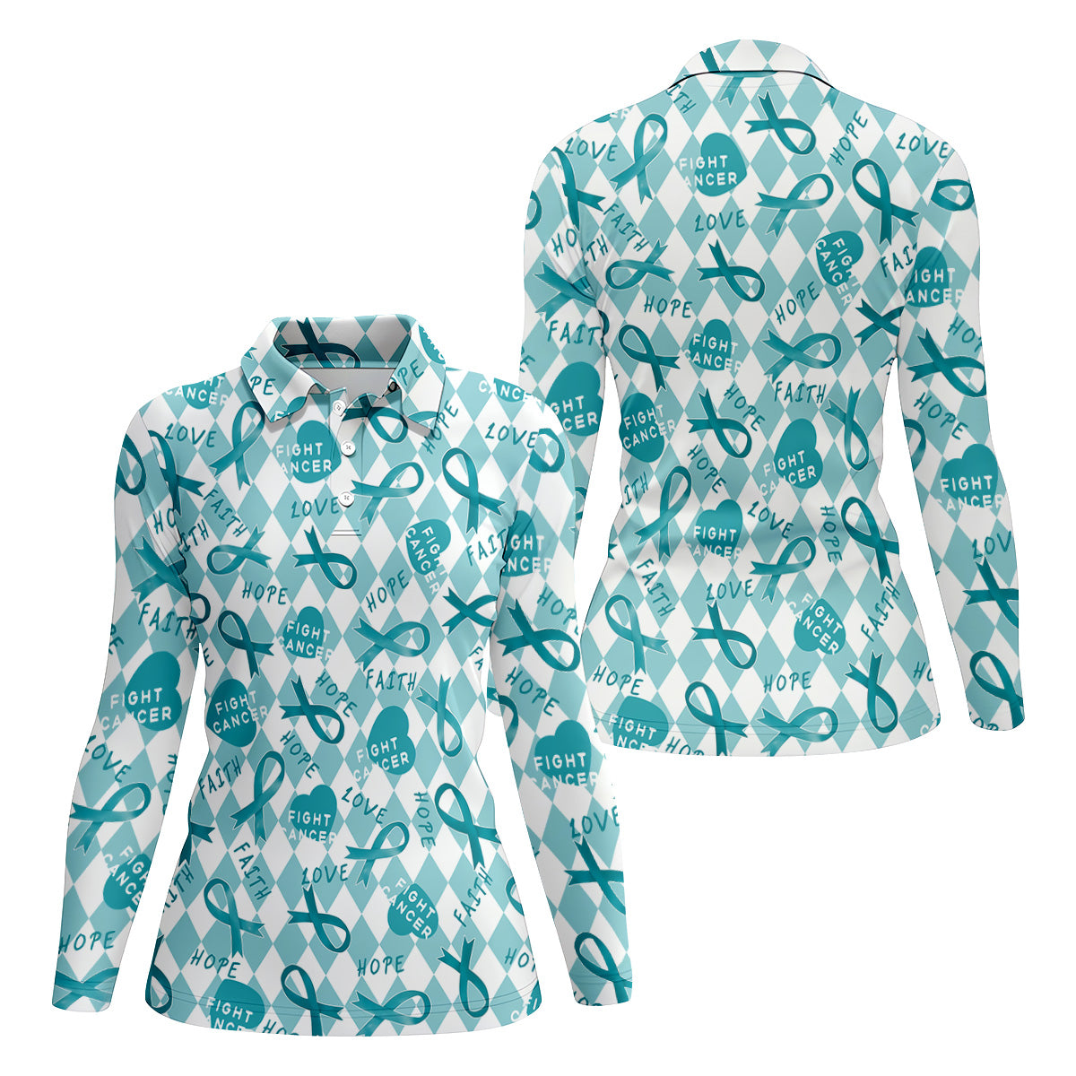 Ovarian Cancer Survivor Teal Ribbon Womens Golf Shirts, Ladies Golf Polos, Golfing Apparel