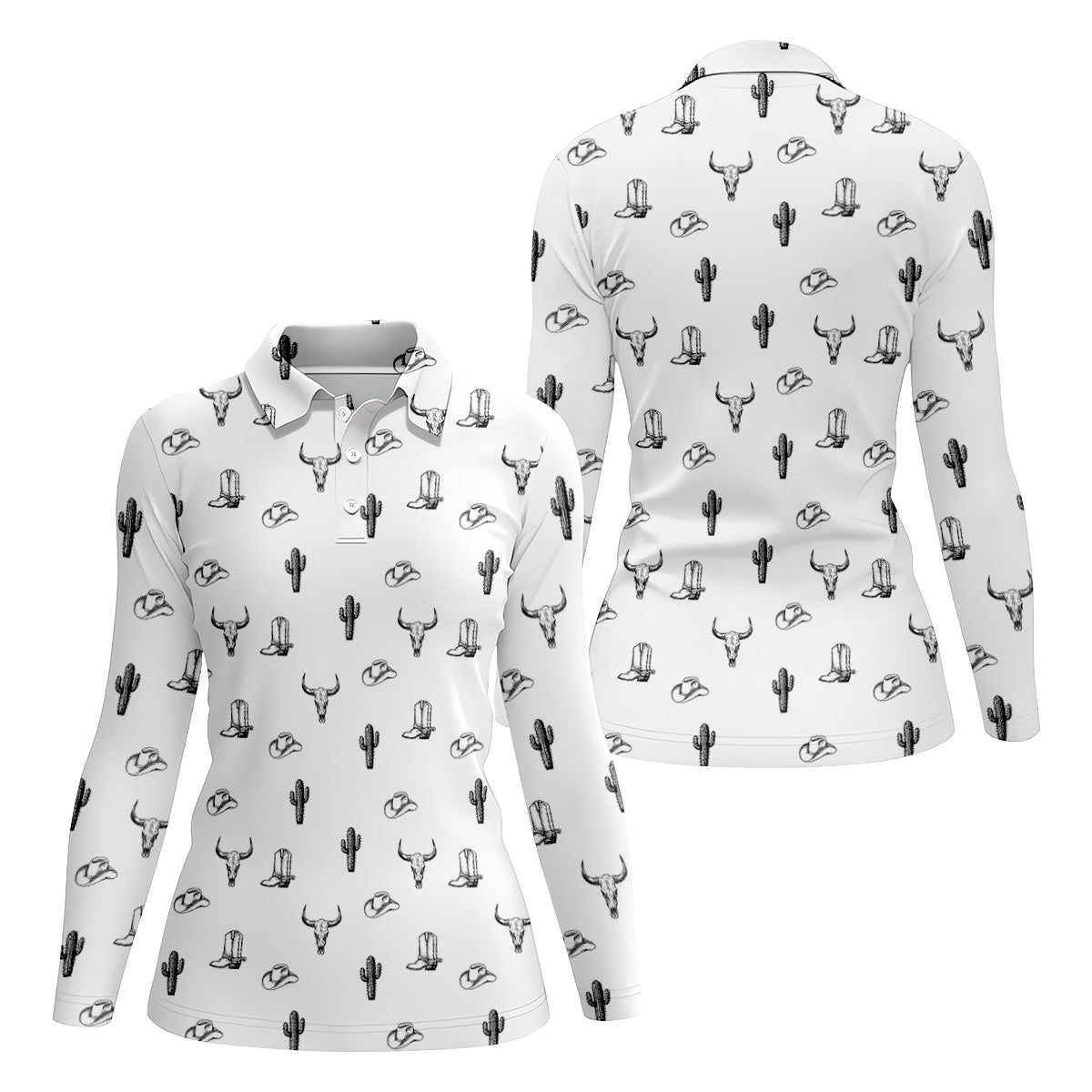 Wild West Cactus White Western Golf Shirts Women, Unique Gift For Golfer, Ladies Golf Shirts