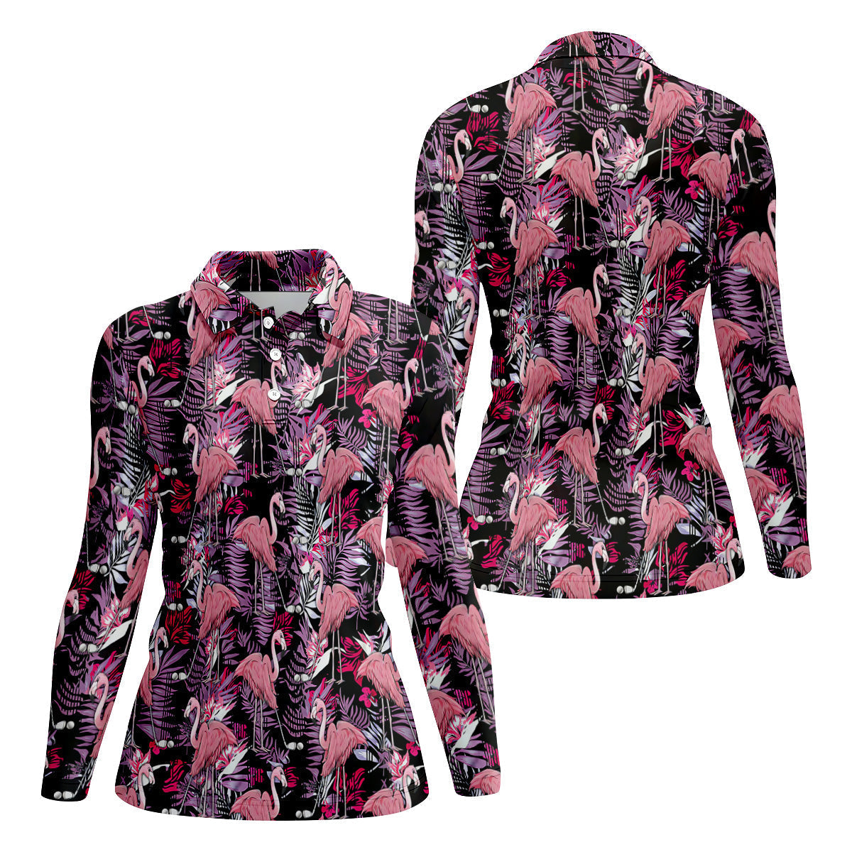 Tropical Flamingo Purple Golf Shirt, Sleeveless Women's Golf Shirts, Ladies Golf Polos, Golfing Apparel