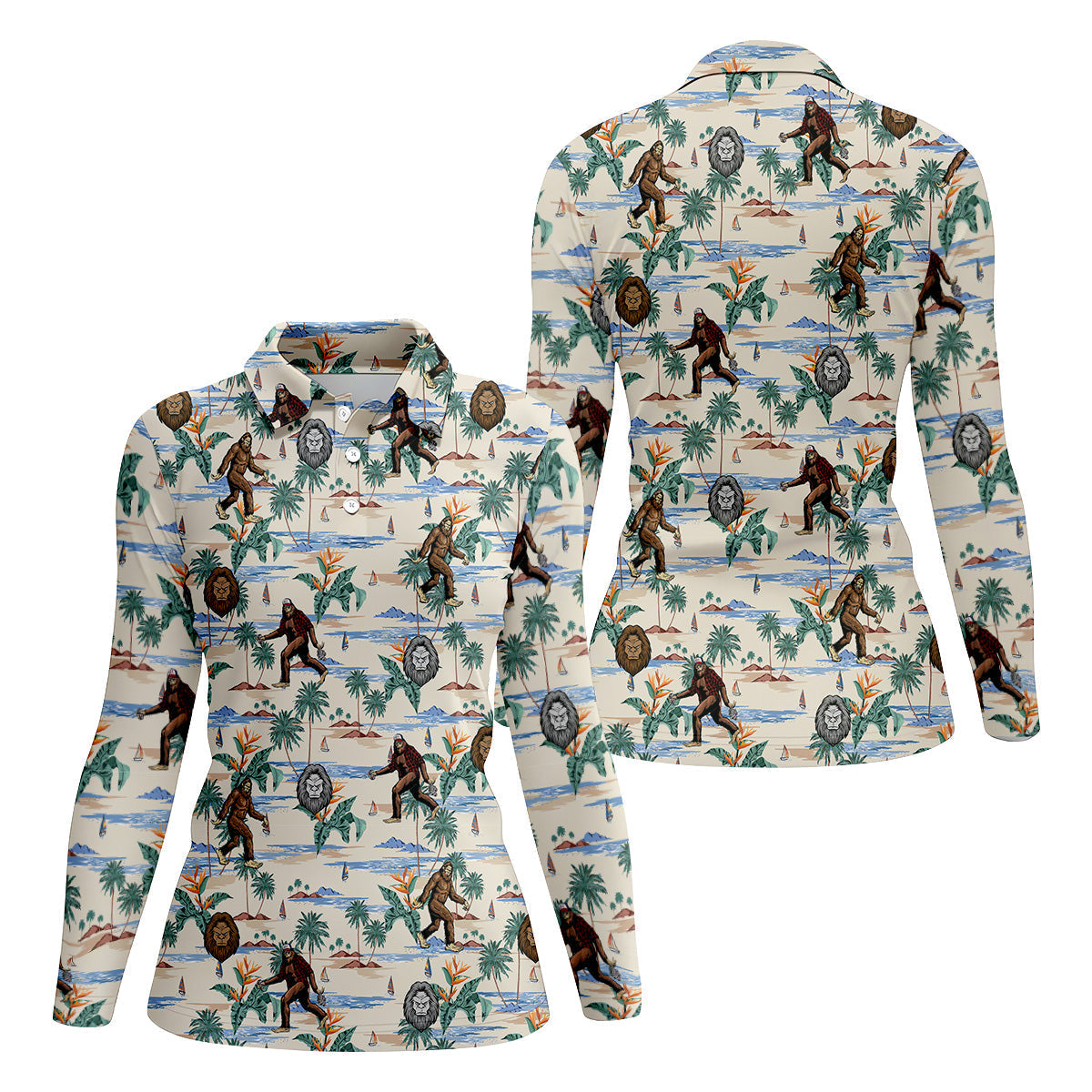 Funny Sasquatch Tropical Golf Shirts, Funny Golf Shirts Women, Ladies Golf Shirts, Golfing Apparel