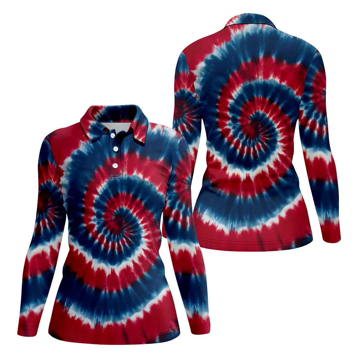 Red White Blue Tie Die Print Ladies Patriotic Golf Shirts, Ladies Sleeveless Polo, Women's Polo Shirt