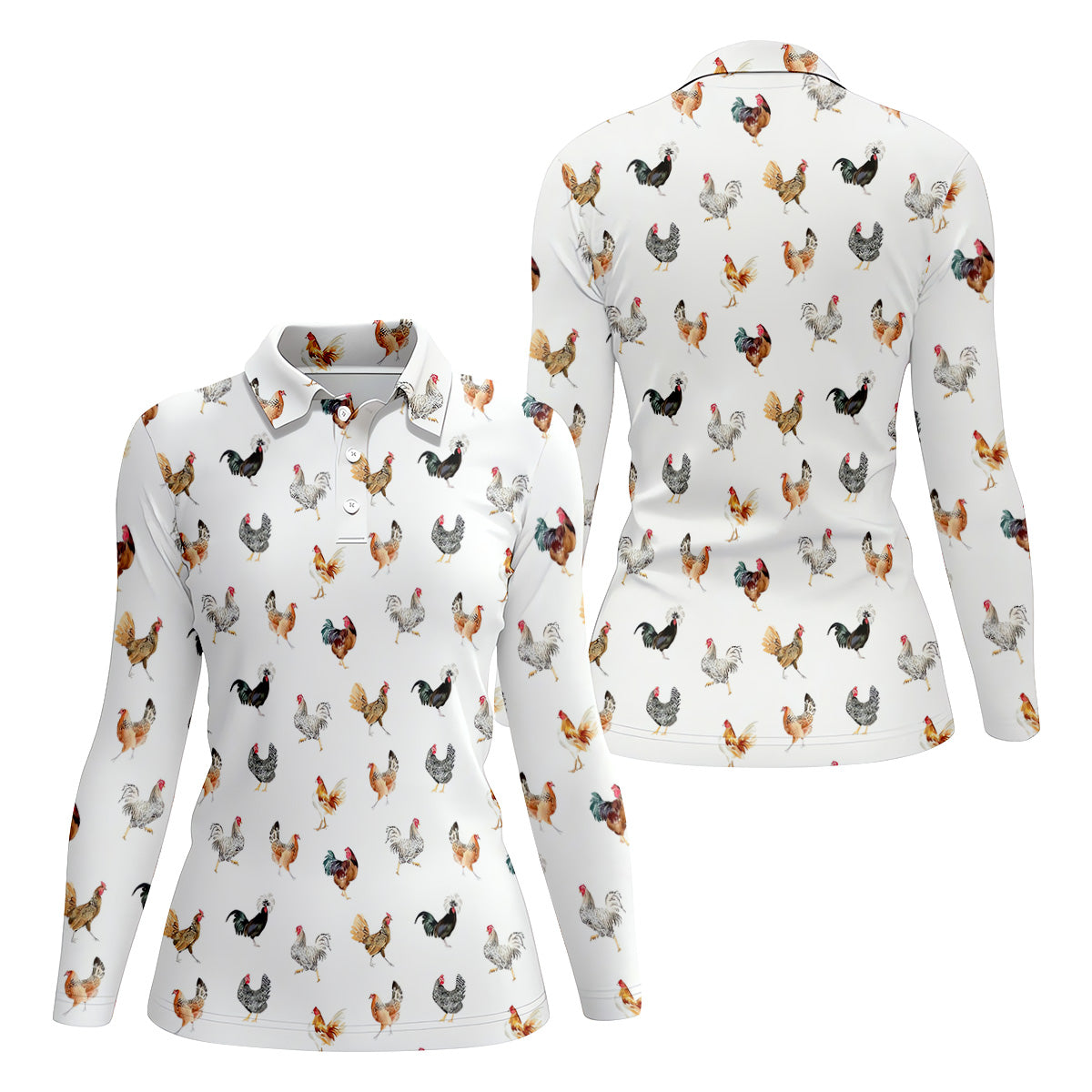 Prancing Chickens Women's White Golf Shirt, Gift For Chicken Lover, Ladies Golf Shirts, Golfing Apparel