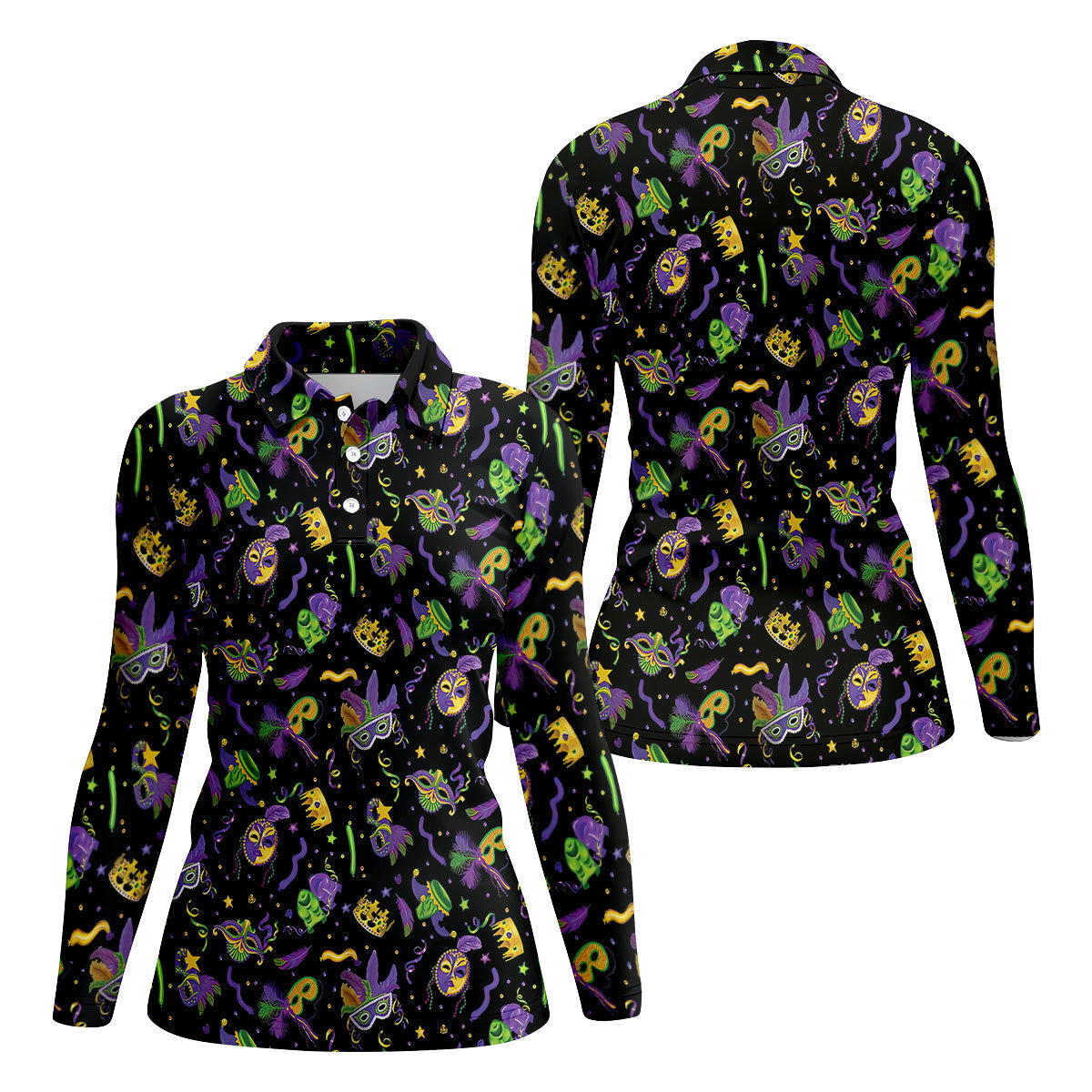 Mardi Gras Golf Sleeveless Polo ShirtWomens, Mardi Gras Black Golf Shirt, Ladies Golf Shirt