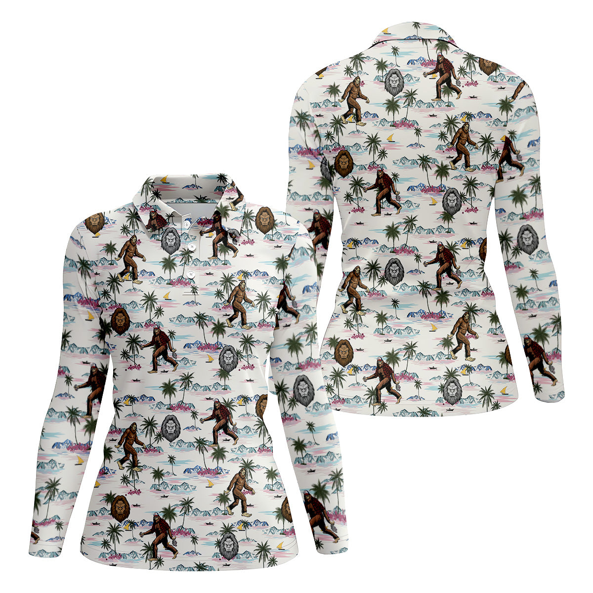 Funny Sasquatch Tropical Golf Shirts, Ladies Golf Shirts, Golfing Apparel, Women's Polo Shirt