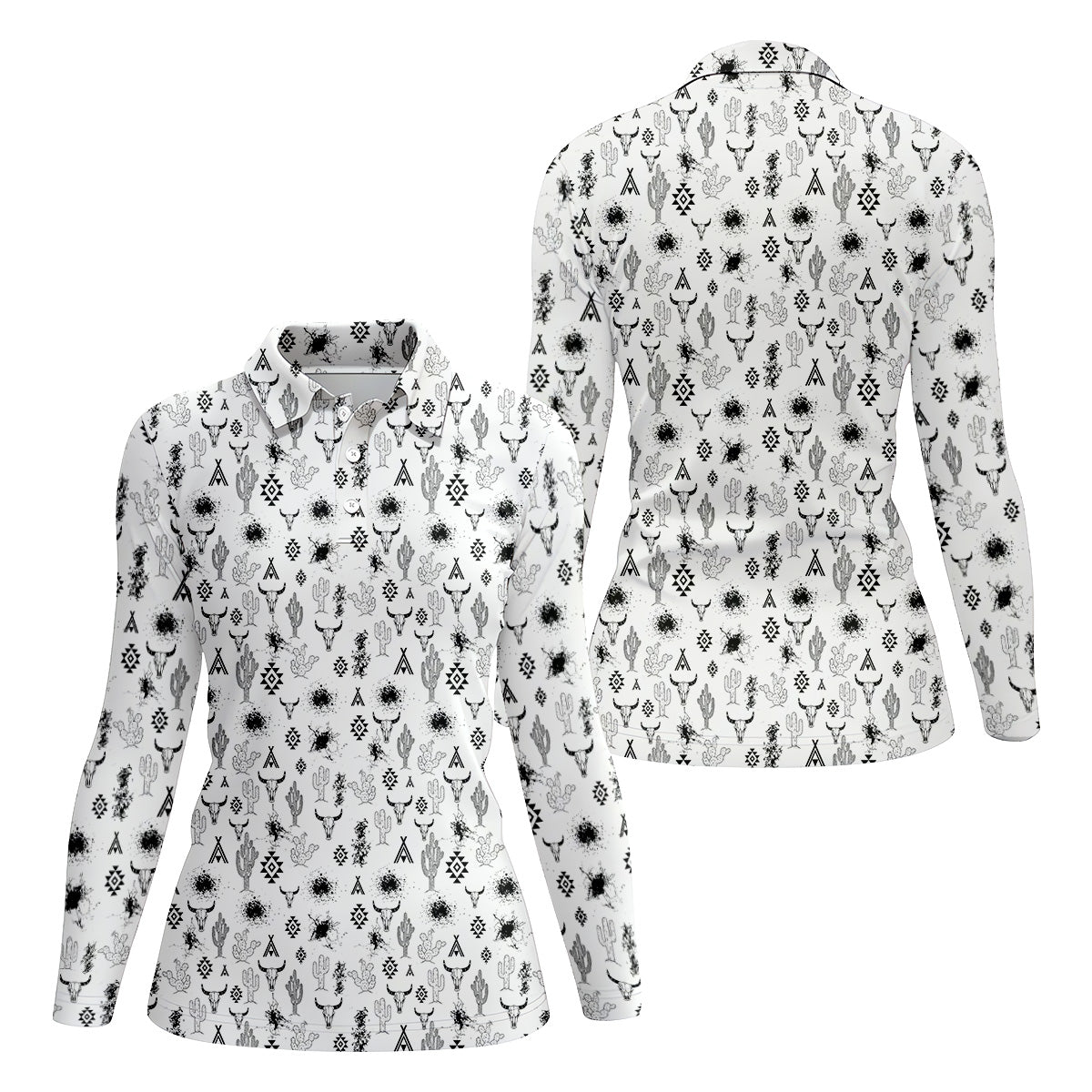 Aztec Bull Skull Western Golf Shirts Women, Women Golf Top, Ladies Golf Polos, Golfing Apparel