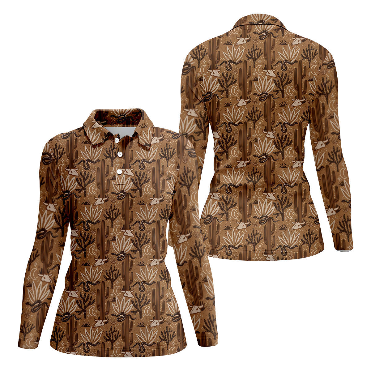 Snake Cactus Seamless Pattern Women Golf Top, Golf Shirt For Women, Patterned Golf Shirts