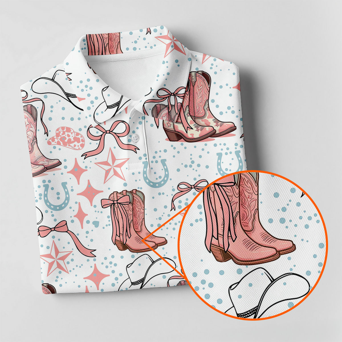 Coquette Cowgirl Boots Pink Western Womens Golf Shirts, Retro Golf Shirt, Ladies Golf Polos