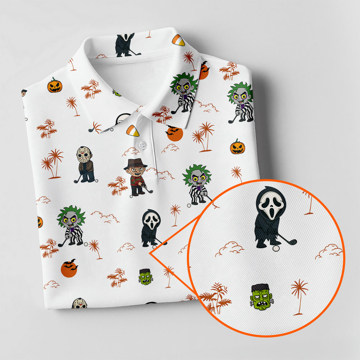 Horror Halloween Character Women's Hawaiian Golf Shirts, Womens Golf Tops, Horror Movie Shirt