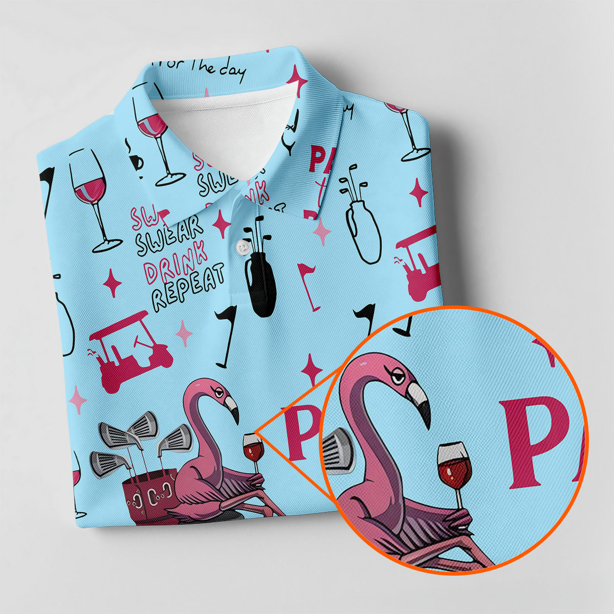 Pink And Blue Par Then Bar Flamingo Golf Shirt, Fun Women's Golf Shirts, Ladies Golf Polos