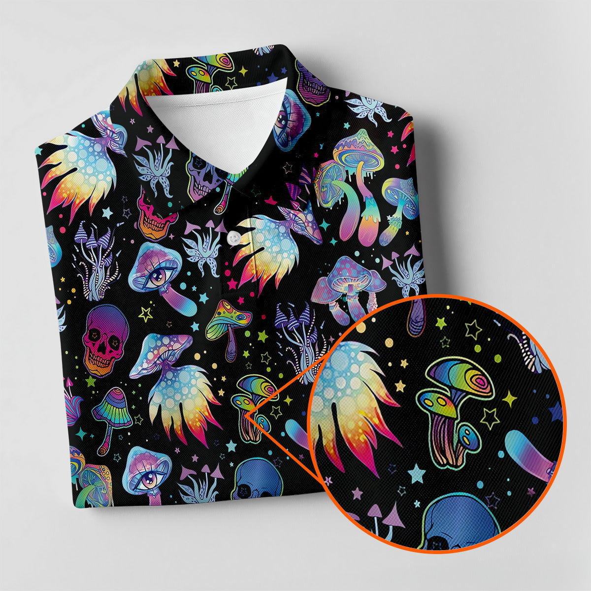 Funny Neon Skull Alien Mushroom Halloween Polo Shirt Women Golf Shirt, Ladies Golf Polos