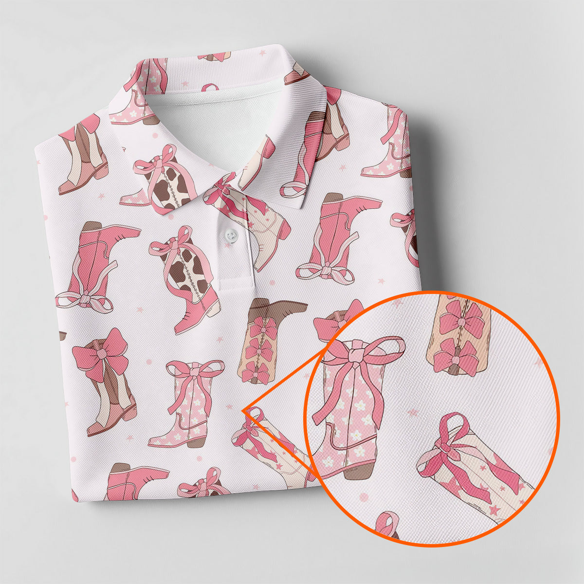 Coquette Bow Cowgirl Boots Womens Golf Shirts, Ladies Golf Shirts, Golfing Apparel