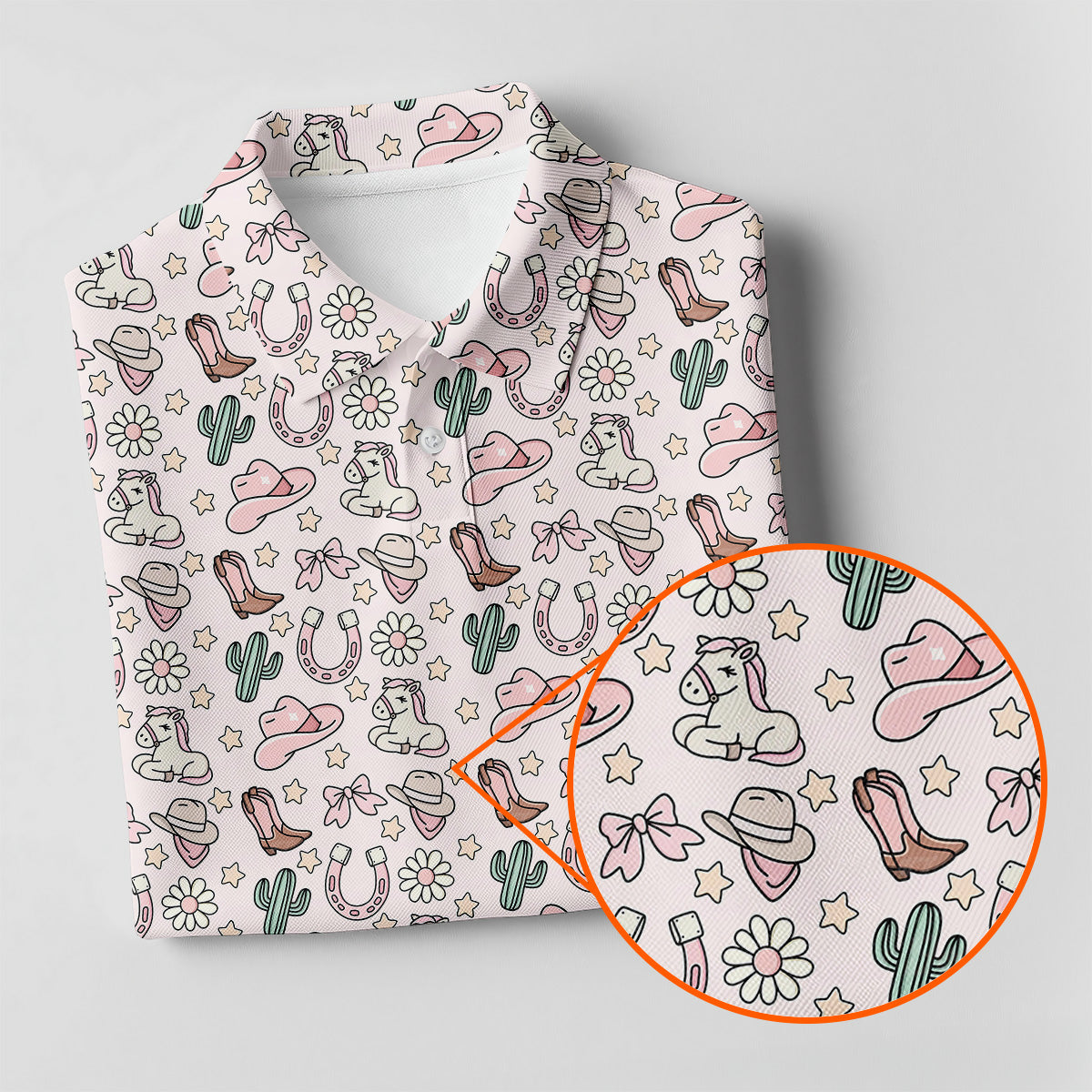 Western Cowgirl Seamless Pattern Pink Golf Shirt, Coquette Pattern Golf Shirt For Women, Ladies Golf Polos