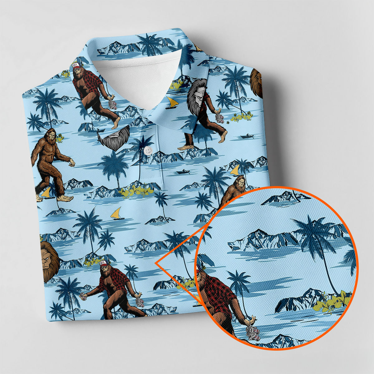 Blue Funny Sasquatch Tropical Golf Shirts, Ladies Golf Shirts, Golfing Apparel, Women's Polo Shirt