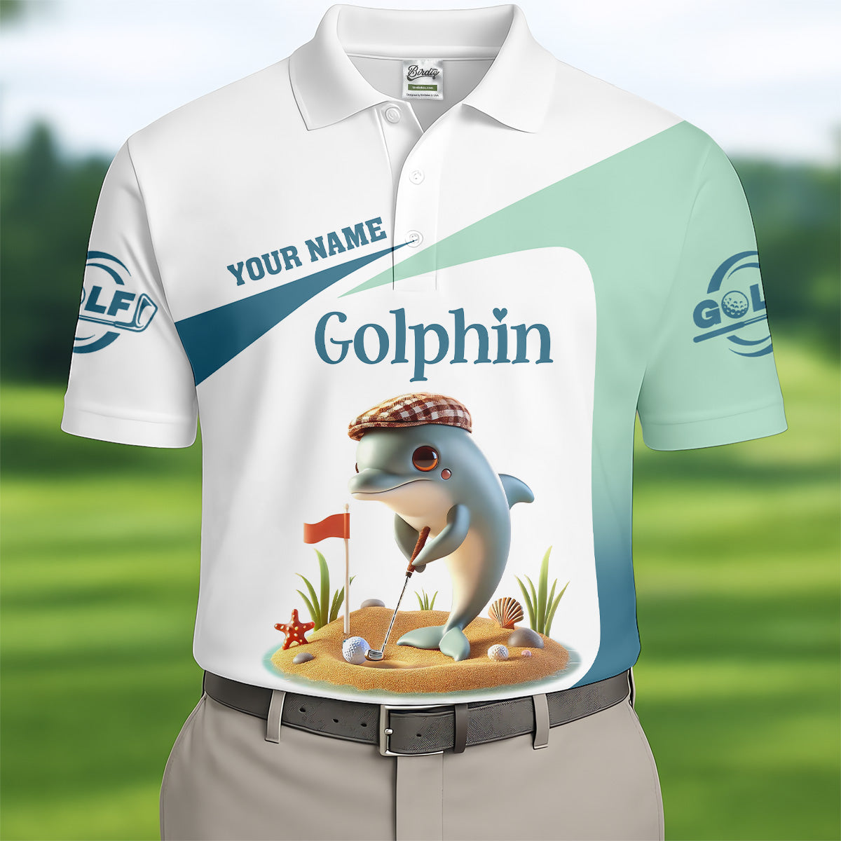 Golfin' Dolphin Custom Golf Polo ShirtGolfing Apparel, Mens Golf Gift, Funny Golf Polo Shirt