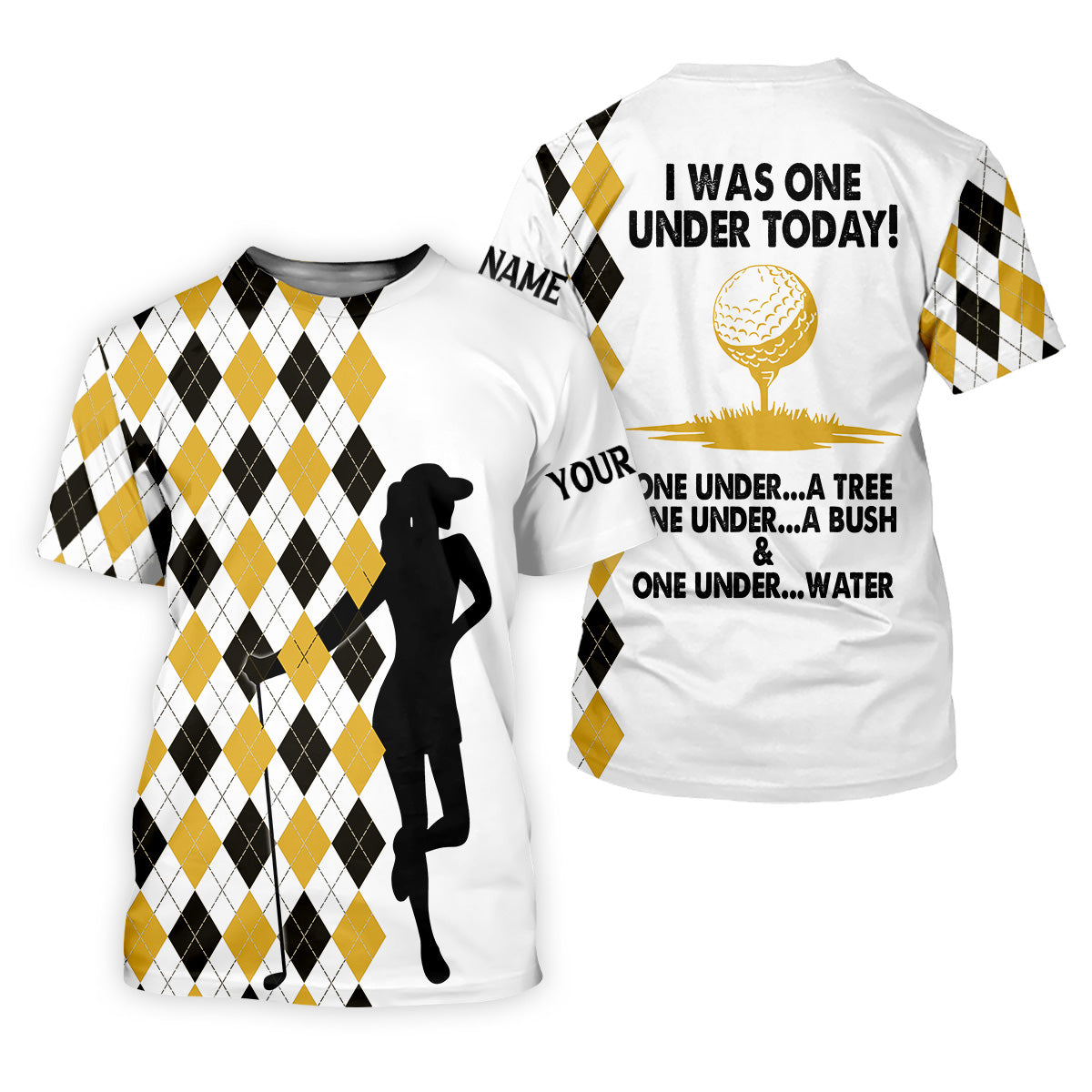 I Was One Under Today Yellow Black Argyle Fun Womens Golf Shirts, Ladies Golf Tops, Unique Gift For Golfer