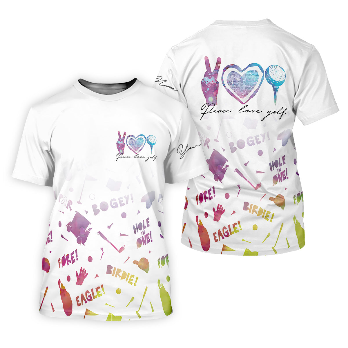 Peace Love Golf Watercolor Shirt, Womens Sleeveless Polo, Ladies Golf Shirts, Hole In One