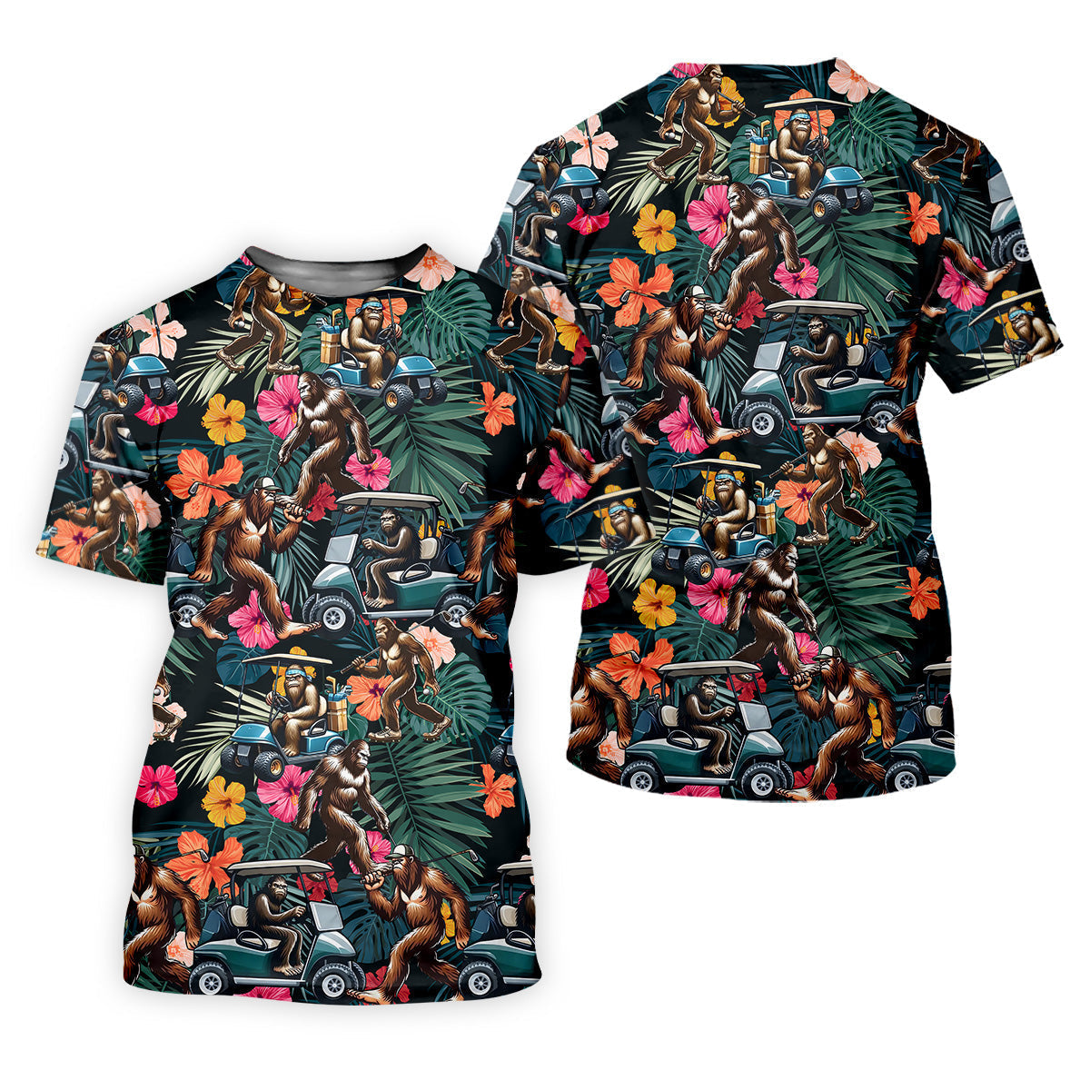 Bigfoot Golf Cart Tropical Floral Fun Women's Golf Shirts, Ladies Sleeveless Tops, Ladies Golf Shirts