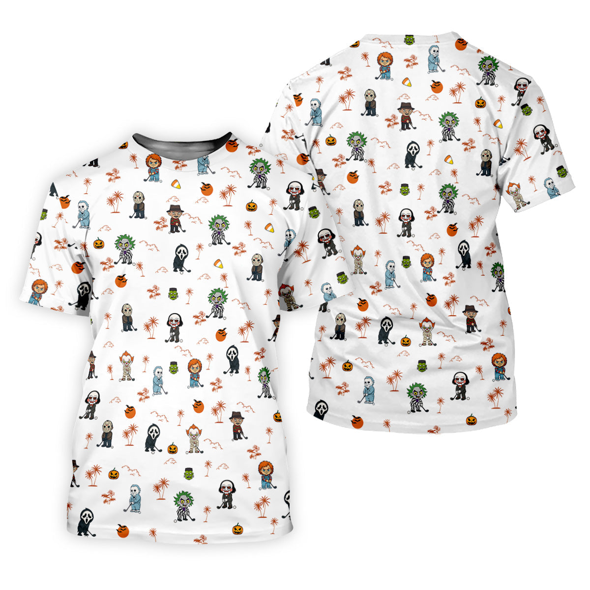 Horror Halloween Character Women's Hawaiian Golf Shirts, Womens Golf Tops, Horror Movie Shirt