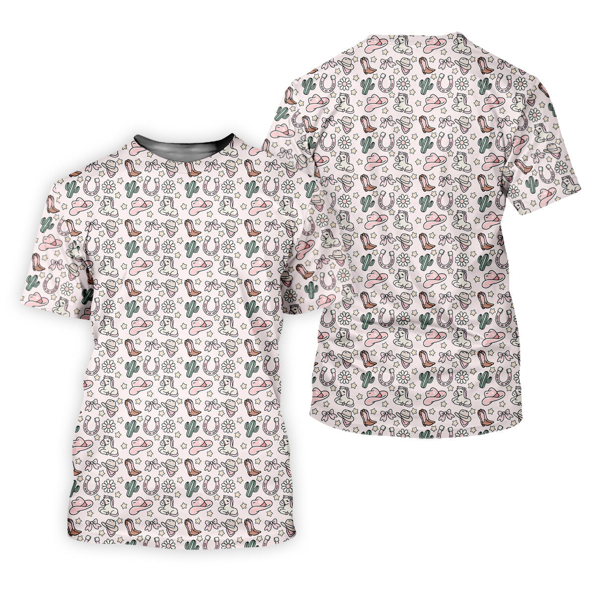 Western Cowgirl Seamless Pattern Pink Golf Shirt, Coquette Pattern Golf Shirt For Women, Ladies Golf Polos