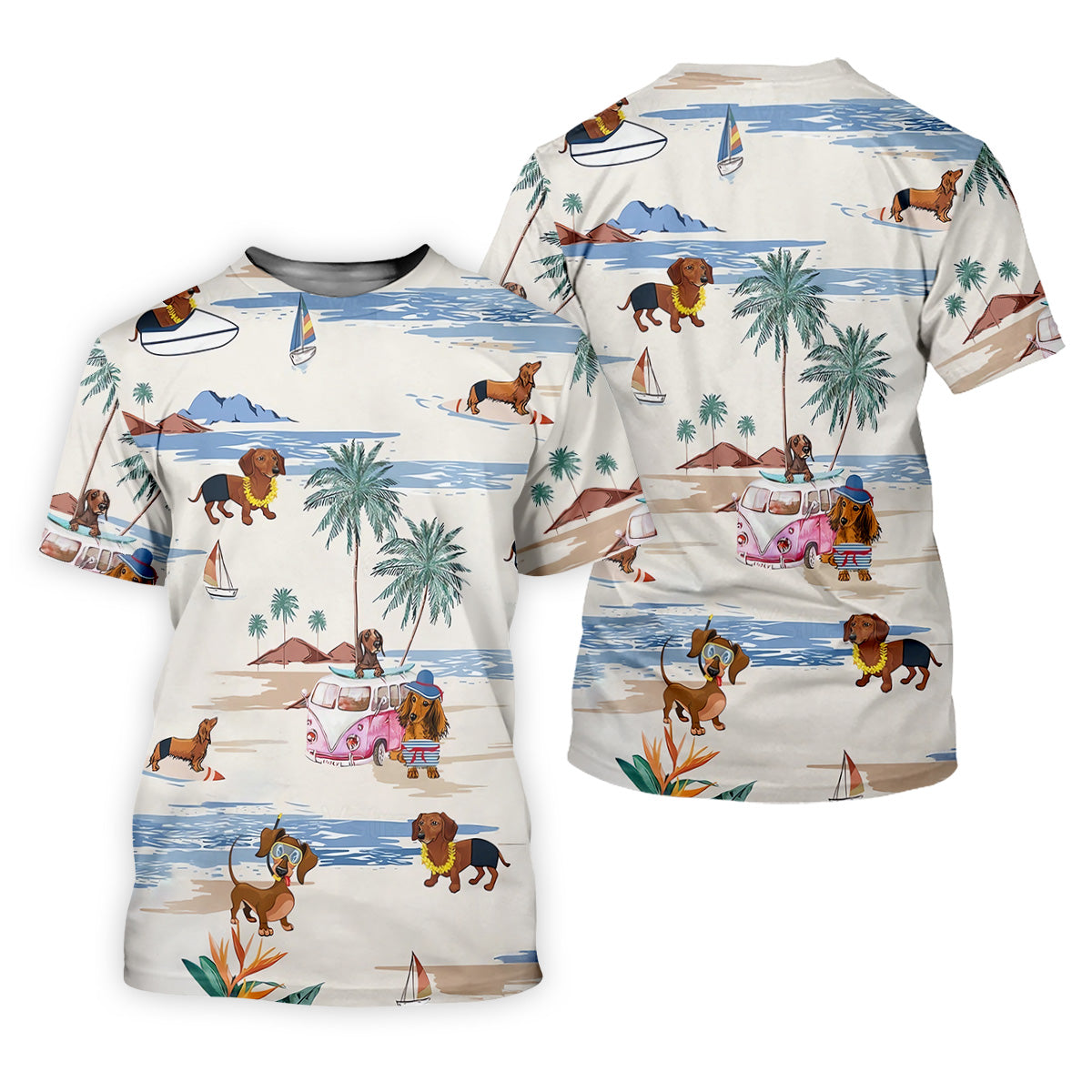 Cute Dachshund Tropical Golf Shirts, Fun Women's Golf Shirts, Ladies Golf Tops, Gifts For Dog Lovers