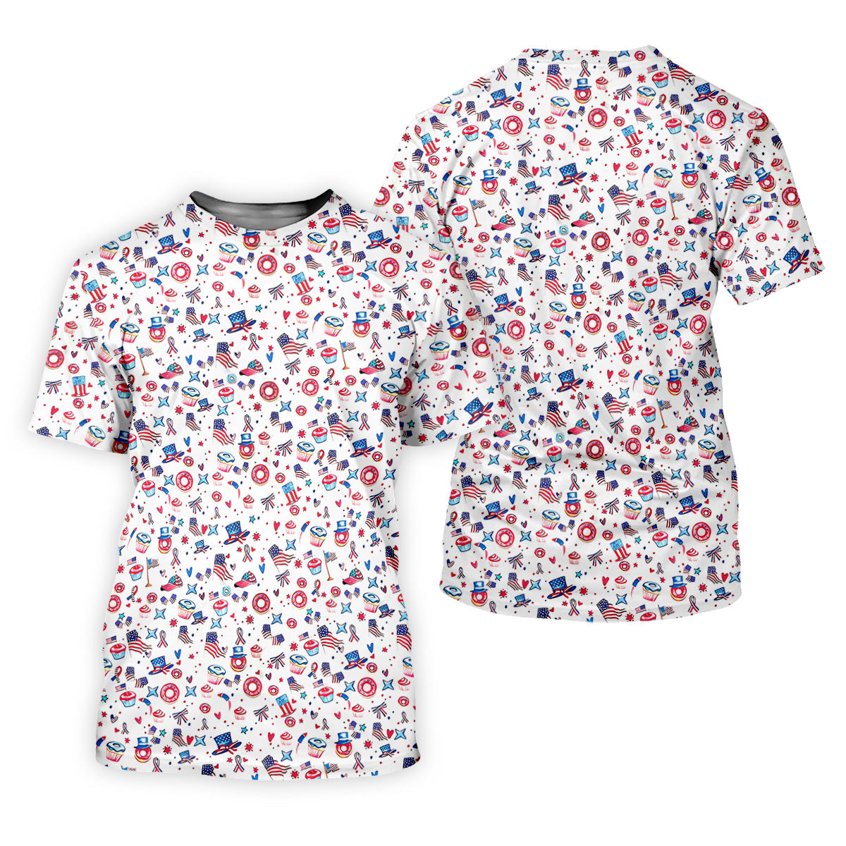 American Flag Donut Pattern Fun Women's Golf Shirts, Ladies Patriotic Golf Shirts, Women's Polo Shirt
