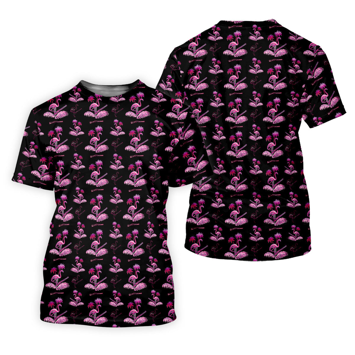 Flamingo Tropical Pink And Black Women's Golf Tops, Ladies Golf Shirts, Golf Gifts For Women