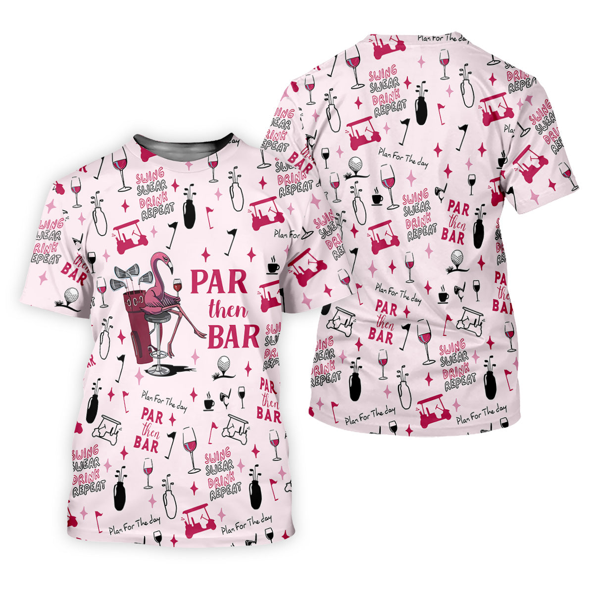 Pink Swing Swear Drink Repeat Par Then Bar Flamingo Golf Shirt, Fun Women's Golf Shirts, Ladies Golf Polos
