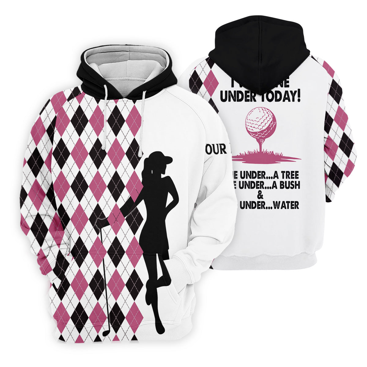 I Was One Under Today Pink Black Argyle Fun Womens Golf Shirts, Ladies Golf Tops, Unique Gift For Golfer