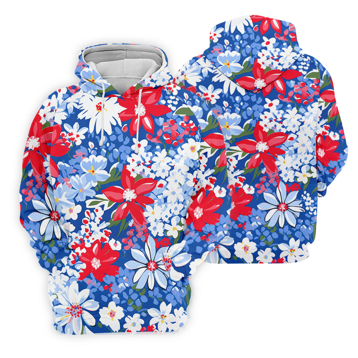 Red White Blue Flowers Seamless Pattern Women Golf Top, Patriotic Golf Shirt, Ladies Golf Polos