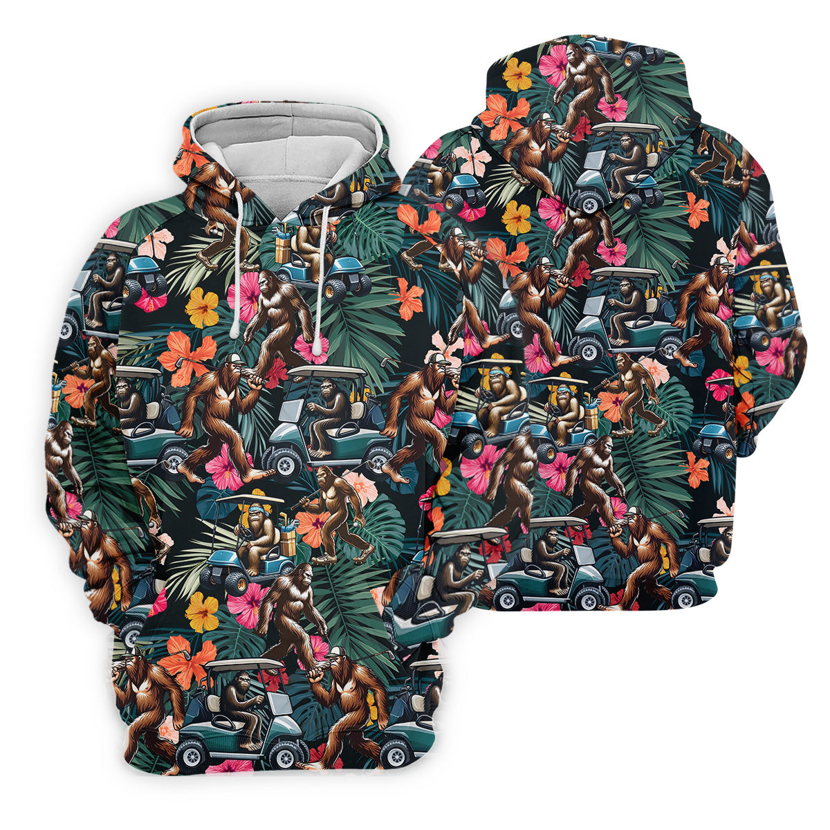 Bigfoot Golf Cart Tropical Floral Fun Women's Golf Shirts, Ladies Sleeveless Tops, Ladies Golf Shirts