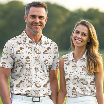 Western Cat Pattern Womens Golf Polo Shirt Ladies Golf Gift Ideas, Ladies Golf Tops, Matching Golf Shirts