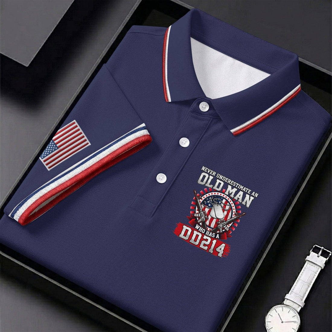 Never Underestimate An Old Man Who Was A DD214 Veterans Golf Shirts For Men, 250 Years Patriotic Golf Shirt