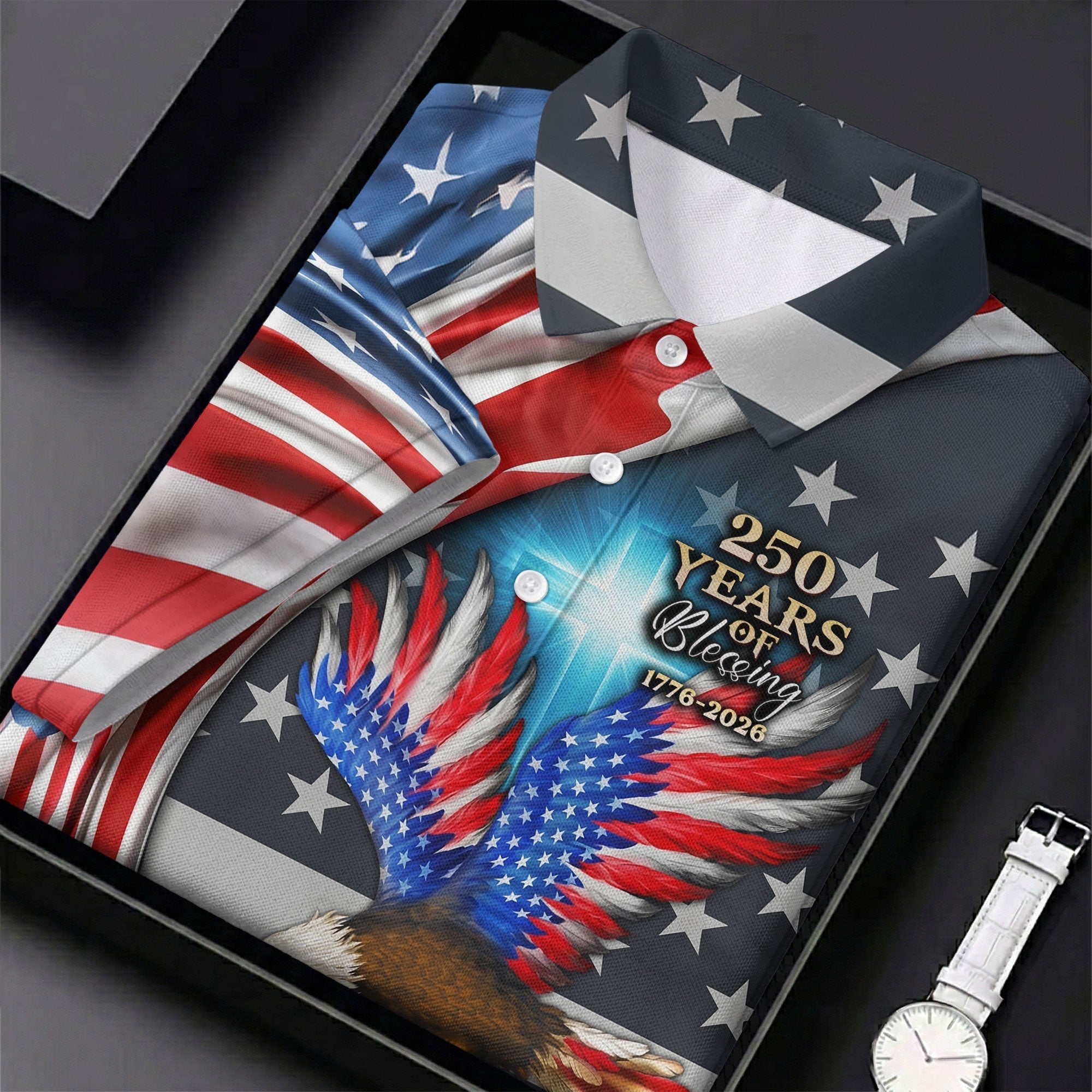 One Nation Under God 250 Years Of Blessing Golf Tops For Men, Patriotic Father's Day Golf Shirt