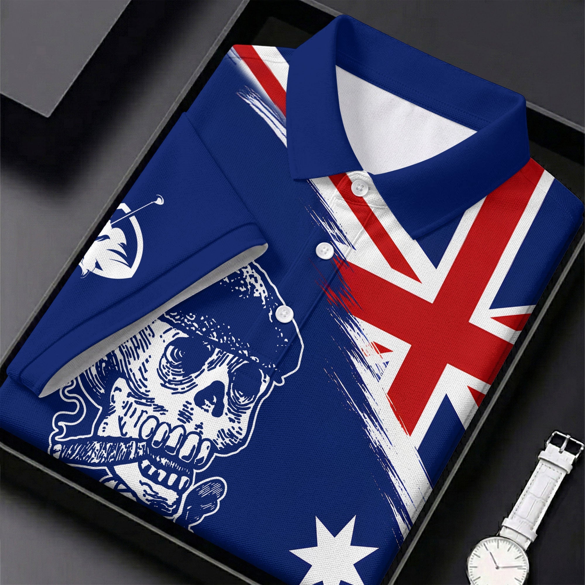 I Was One Under Today Skeleton Golfer Australia Flag Print Golf Tops For Men, Polo Shirts For Men