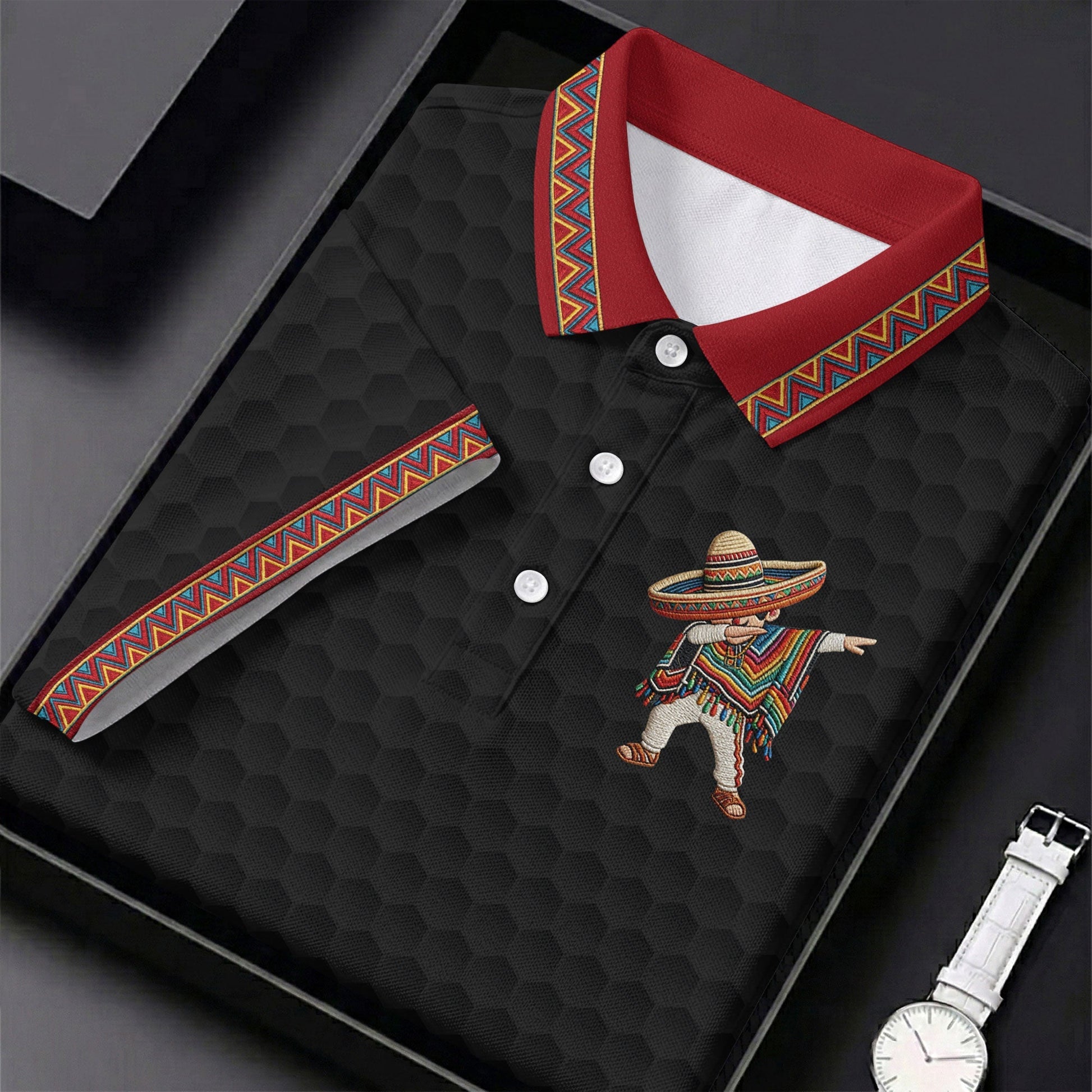 Cinco De Mayo Celebration Golf Ball Pattern Black Golf Shirt, Golf Shirt For Women