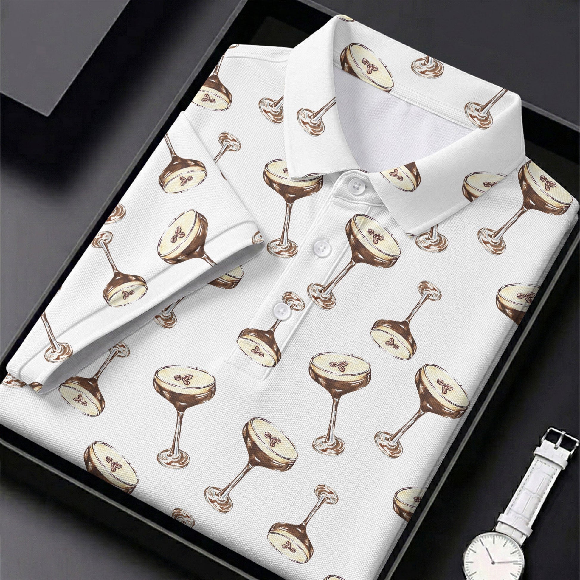 Expresso Martini Doodle Seamless Pattern Hawaiian Golf Shirt, Women's Golf Tops