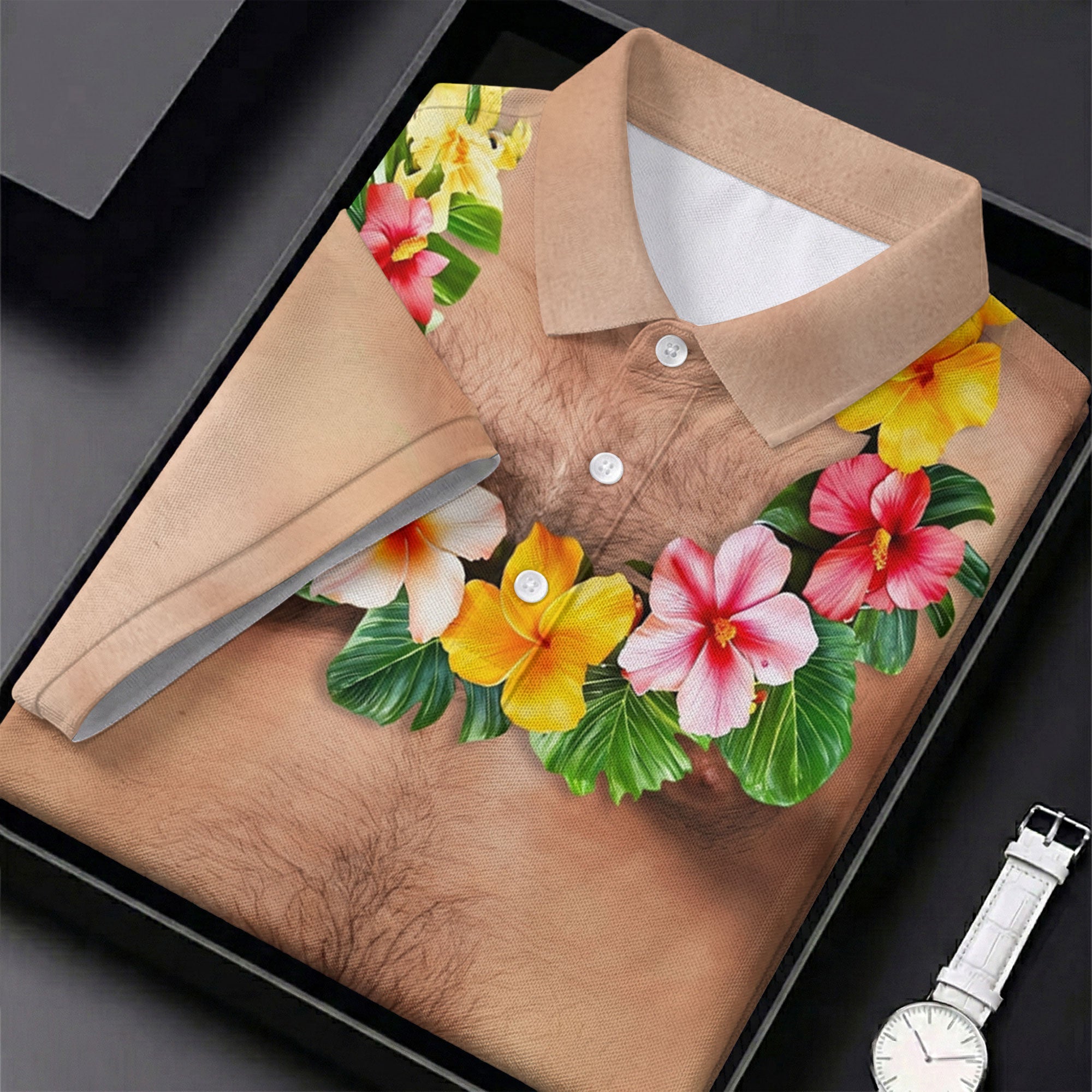 Floral Lei Tropical Theme Party Men's Funny Golf Shirts, Hawaiian Golf Shirt, Polo Shirts For Men