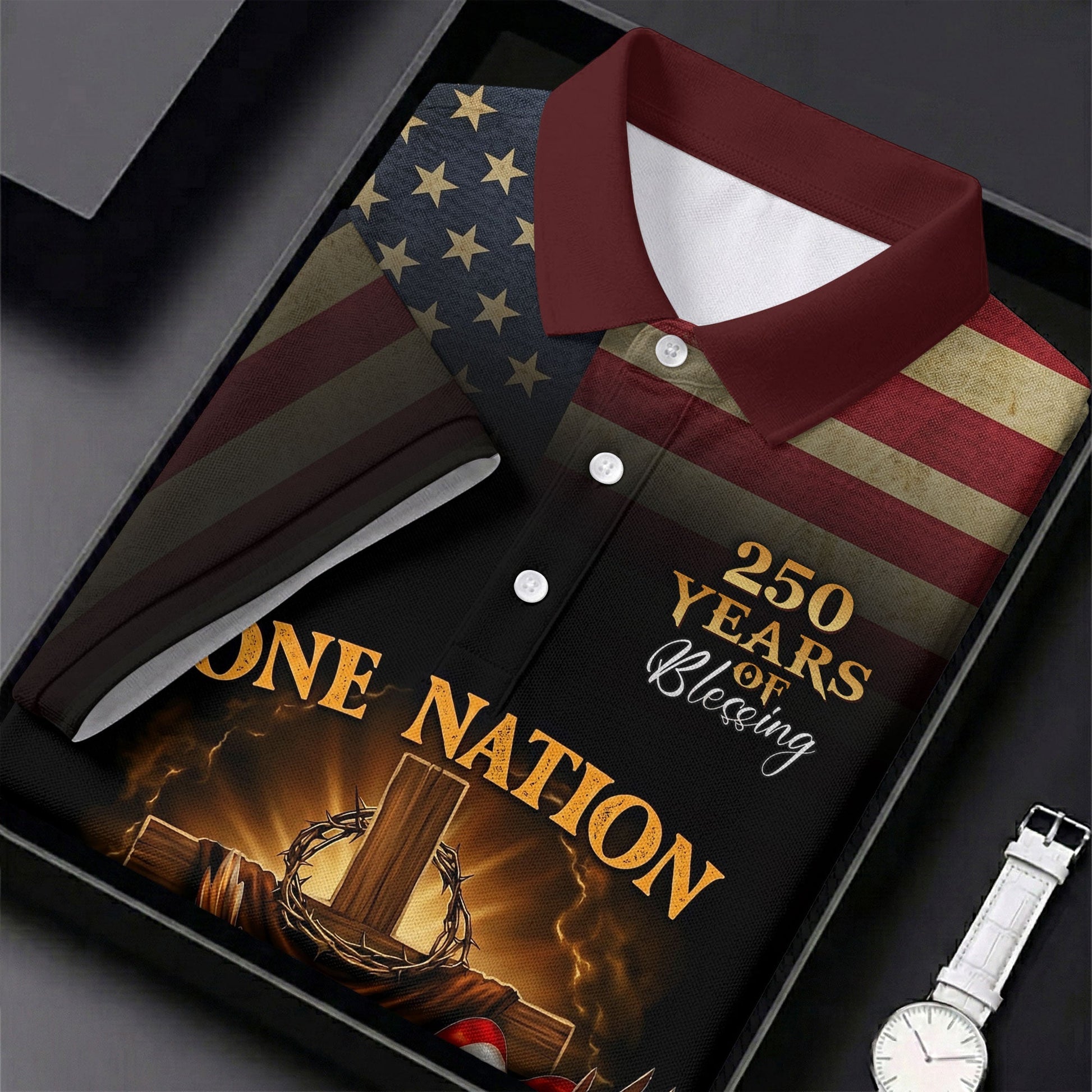 One Nation Under God 250 Years Faith Cross 4th Of July Golf Shirt, Patriotic Women's Golf Tops
