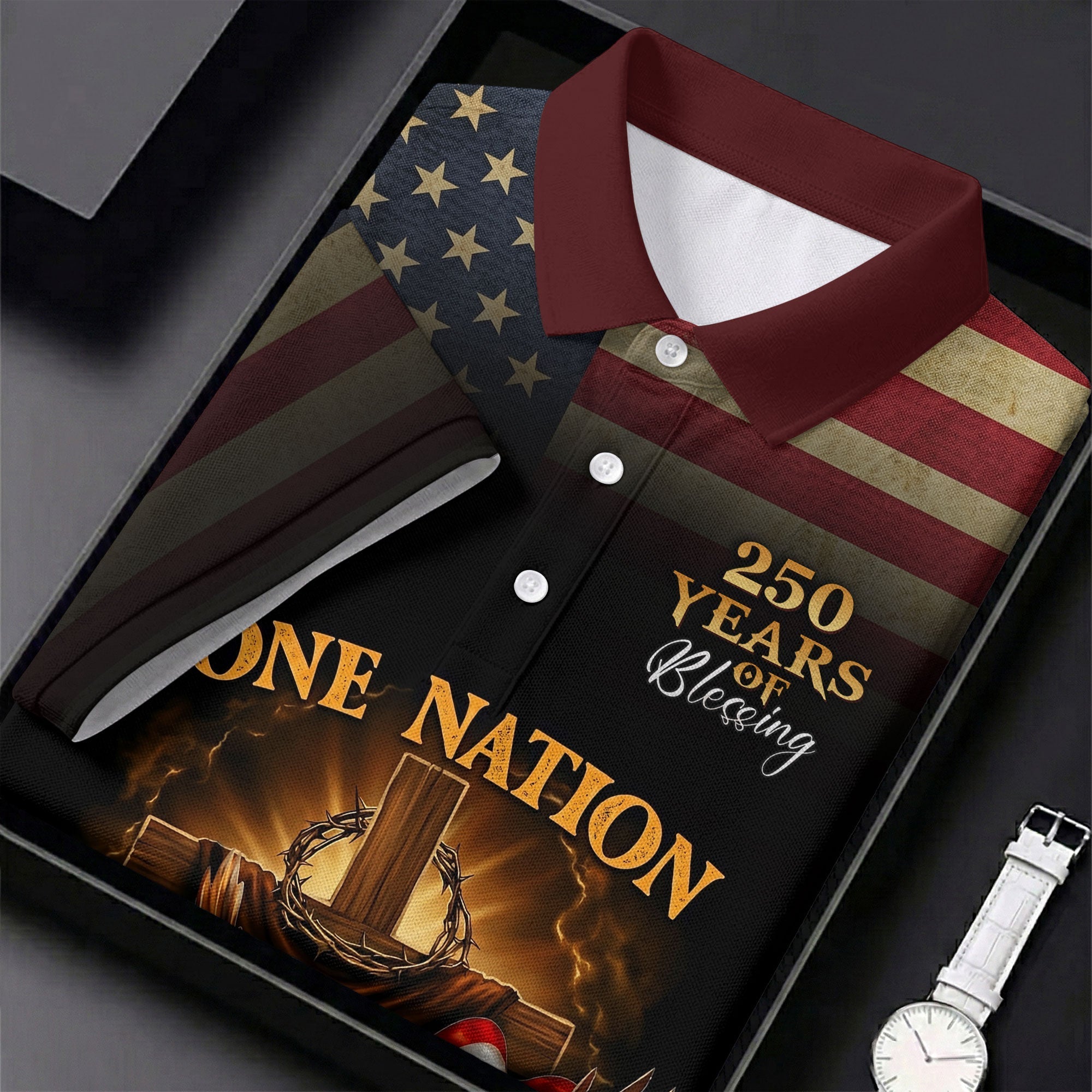 One Nation Under God 250 Years Faith Cross 4th Of July Golf Shirt, Patriotic Women's Golf Tops