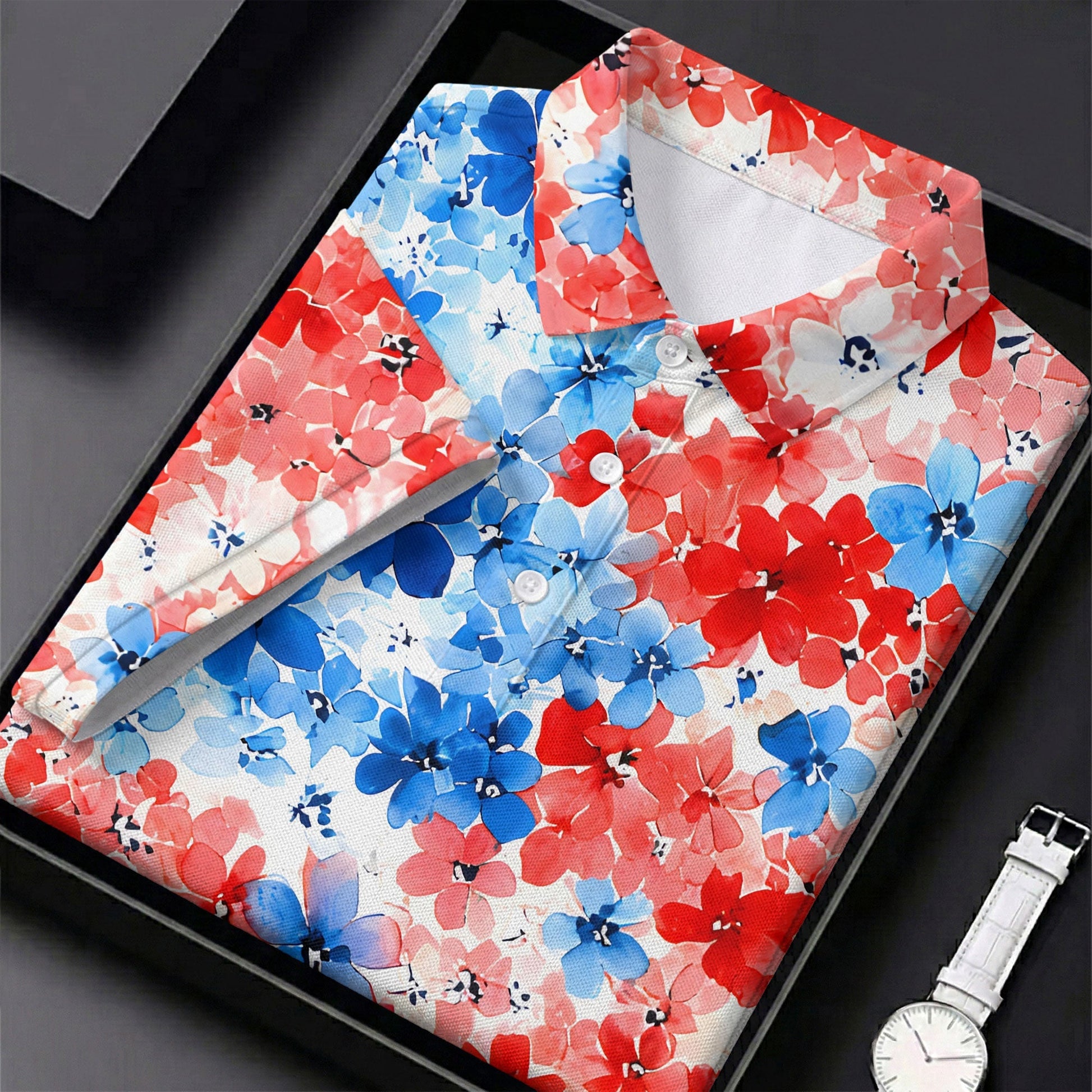 Red White Blue Hawaiian Golf Shirt, 250 Years Women's Golf Tops, Ladies Golf Shirts