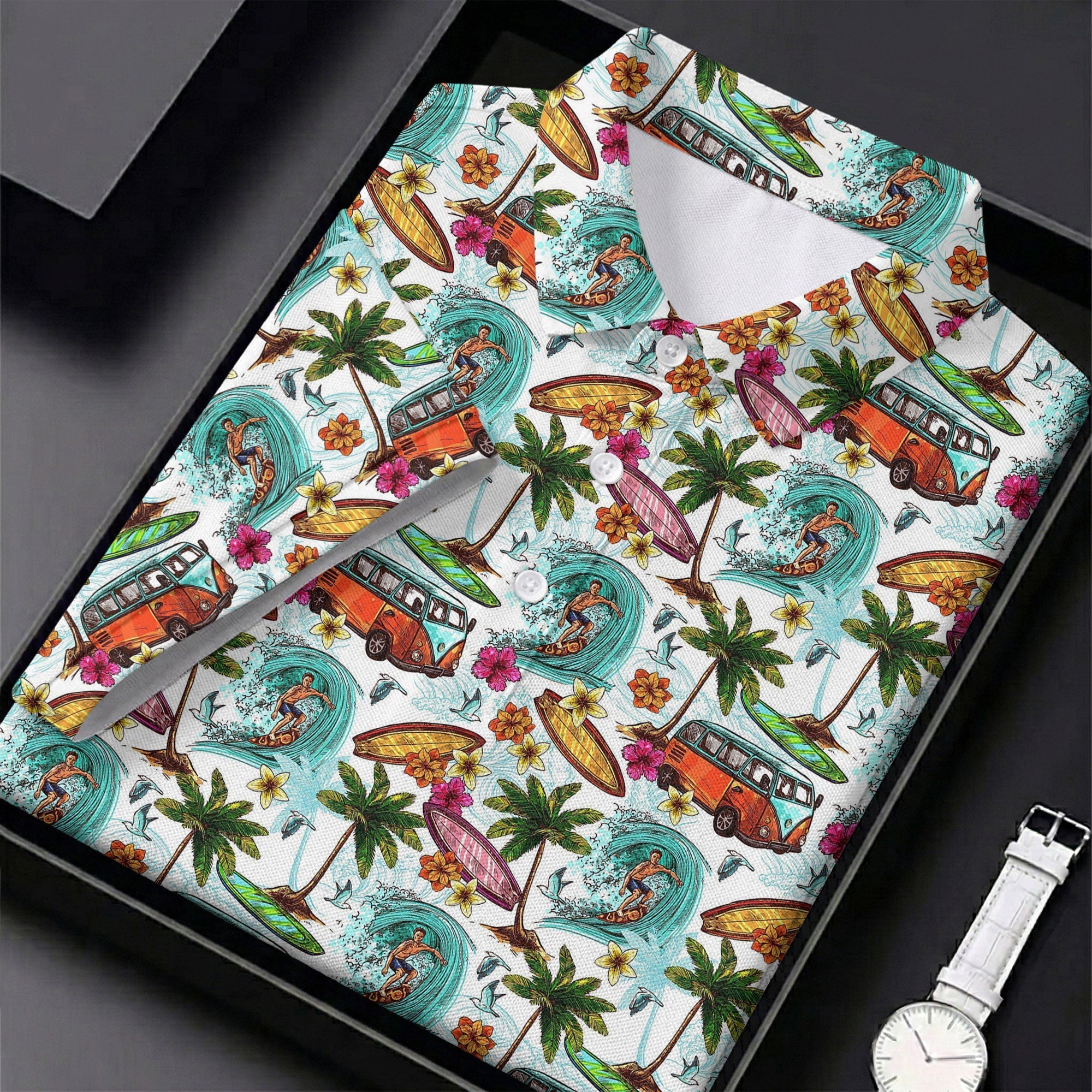 Tropical Trip Big Wave Riders Hawaiian Golf Shirt, Polo Shirts For Men, Golfing Apparel