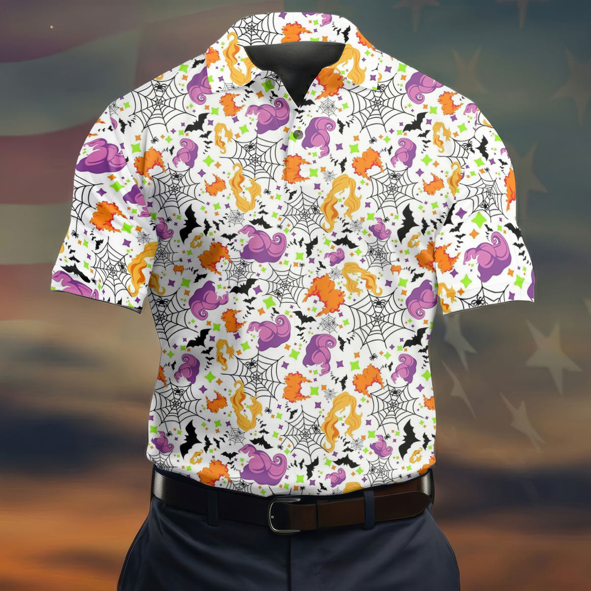 Halloween Witch Horror Character Spider Web Polo Shirt, Mens Golf Polo, Mens Golf Apparel