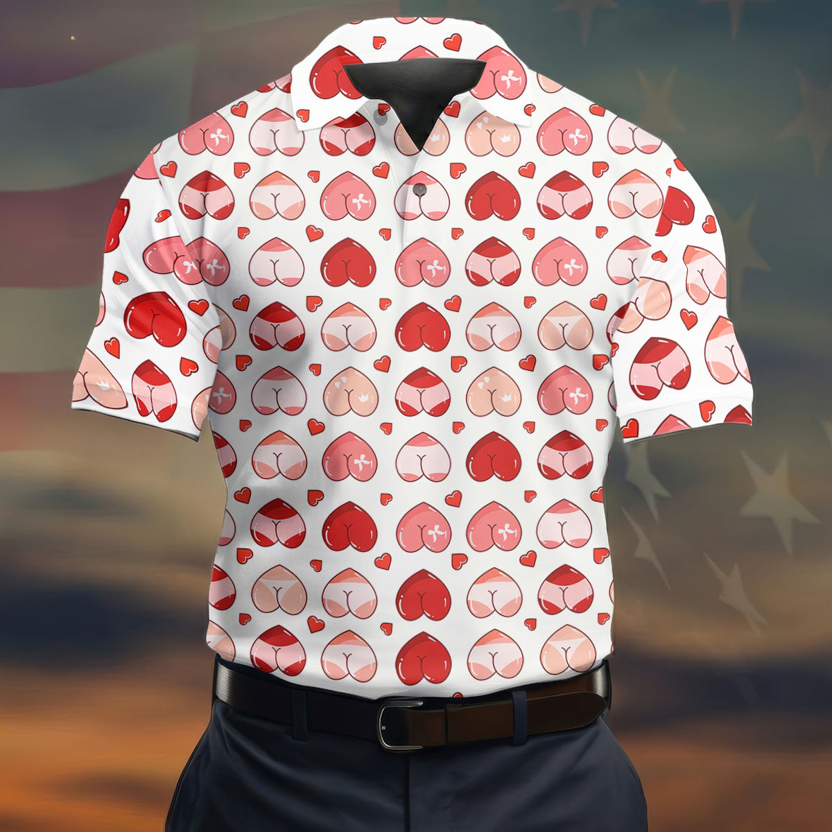 Funny Heart Butt Pattern Golf Polo Shirt, Mens Golf Shirts, Golf Apparel For Men