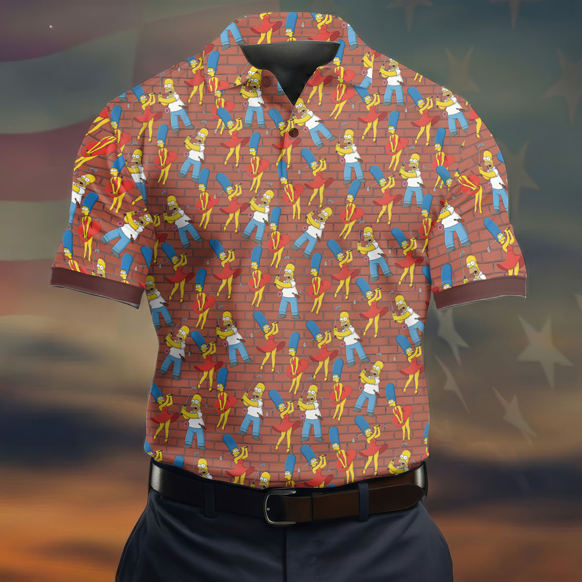 Funny Cartoon Couple Pattern Golf Polo Shirt, Mens Golf Shirts, Golf Polo Shirts For Men