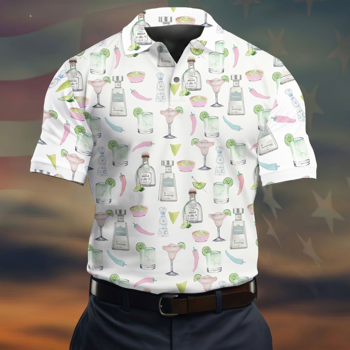 Pink Margarita Glass Tequila Lover Pastel Theme Golf Tops For Men, Polo ShirtFor Men, Golf Shirts For Men