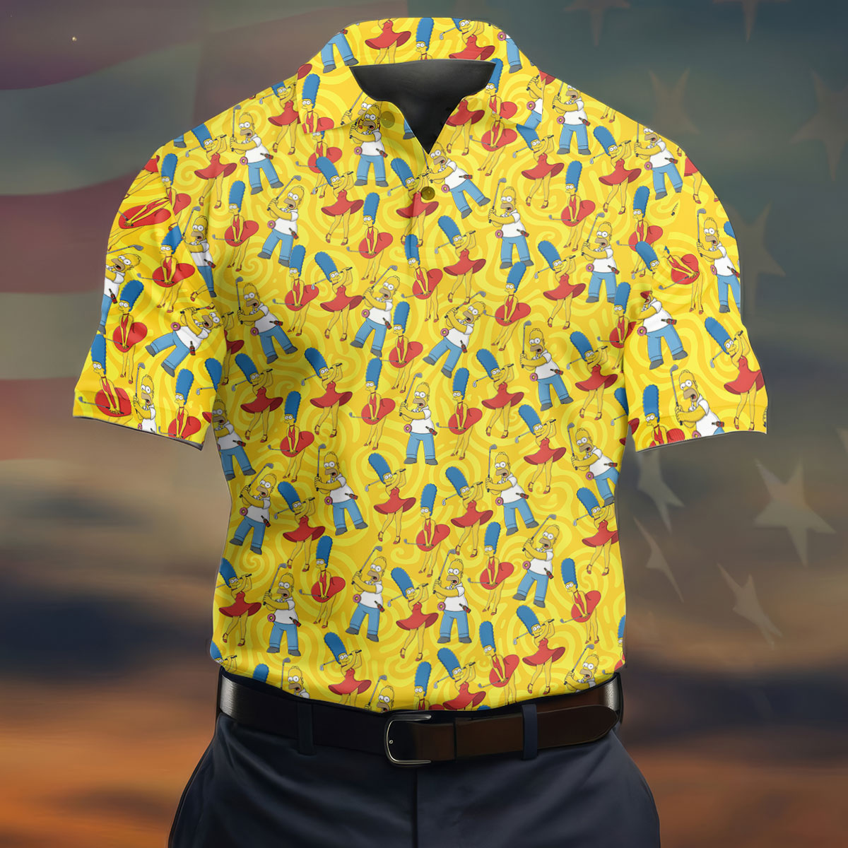 Funny Cartoon Couple Golf Pattern Polo Shirt, Mens Golf Polo, Golf Apparel For Men